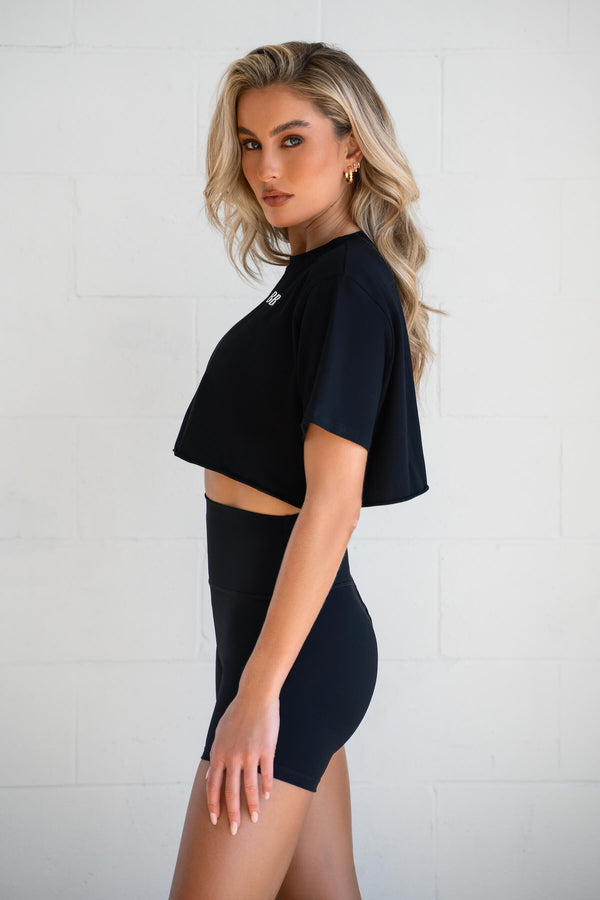 Raw Cropped Tee in Black