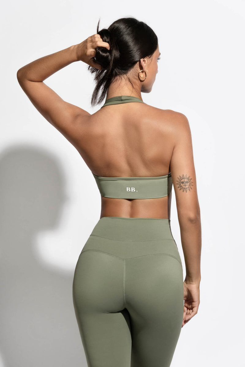 Flare Halter Bra in Sage